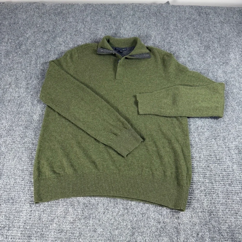 Banana Republic Mens Tall L Green 100% Merino Wool Quarter Zip Button Sweater